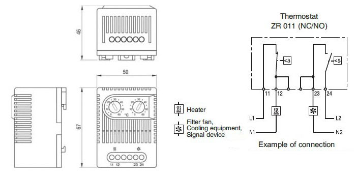 Stego ZR 011 Dual Thermostat Cabinet Thermostat Enclosure Thermostat Drawing