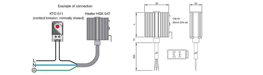 Stego HGK 047 Semiconductor PTC Heater Cabinet Heater Enclosure Heater Drawing